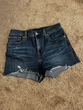 Levi's Dark Blue Distressed Denim Cutoff Shorts